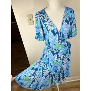Lilly Pulitzer Kessler Wrap Dress S Macaw Blue Tall Me About It Palm Beach Chic
